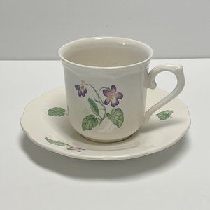 Vintage Cup and Saucer, Lenox Lantana Spring Violets - Discontinued Pattern
